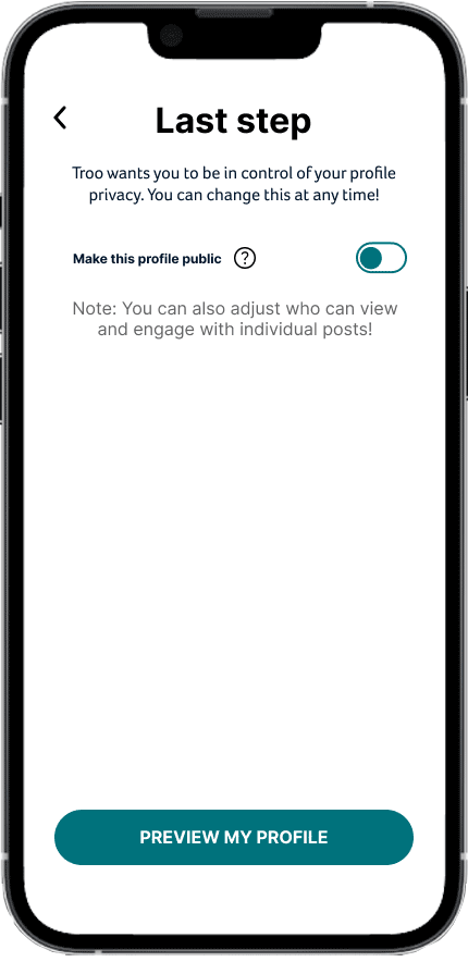 GIF Showing the Final Animation of Setting Up Privacy Settings on the Concept App